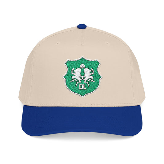 Sparkling Green Shield Baseball Cap — Sequin Crest Mid-Profile Hat