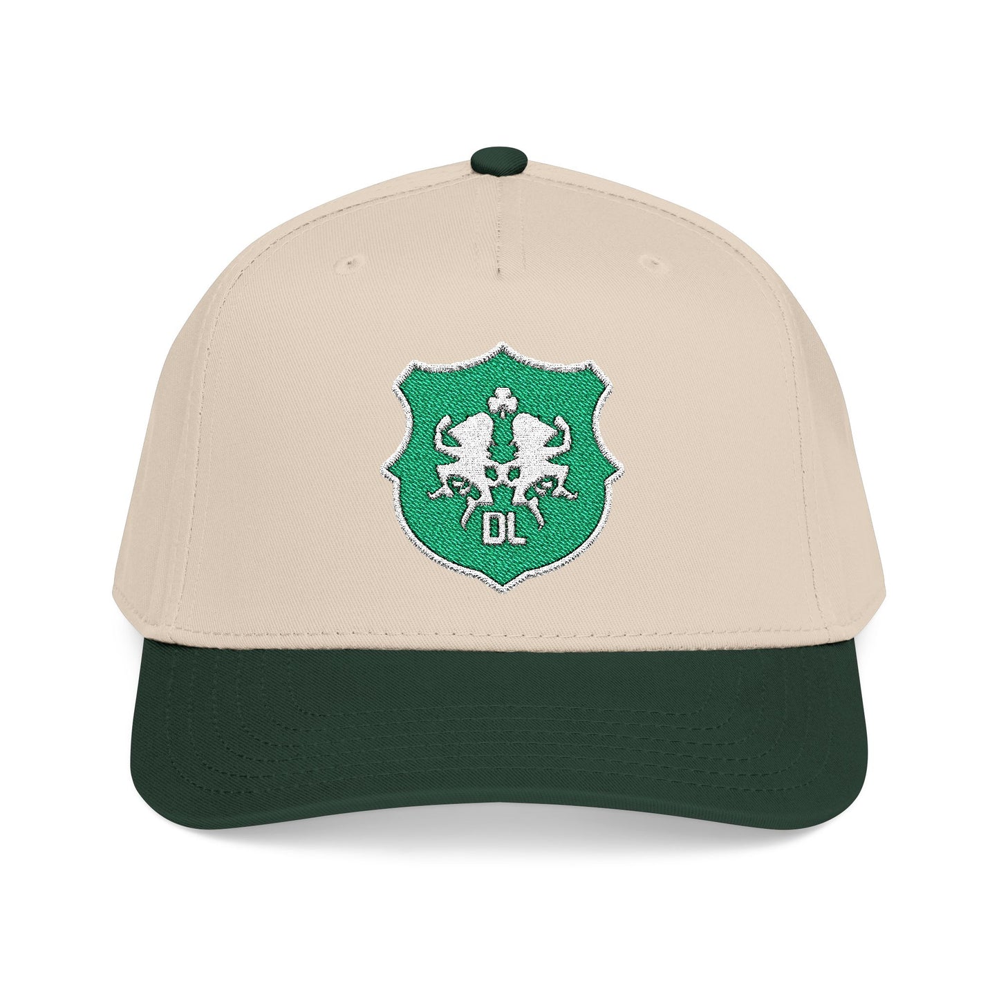 Sparkling Green Shield Baseball Cap — Sequin Crest Mid-Profile Hat