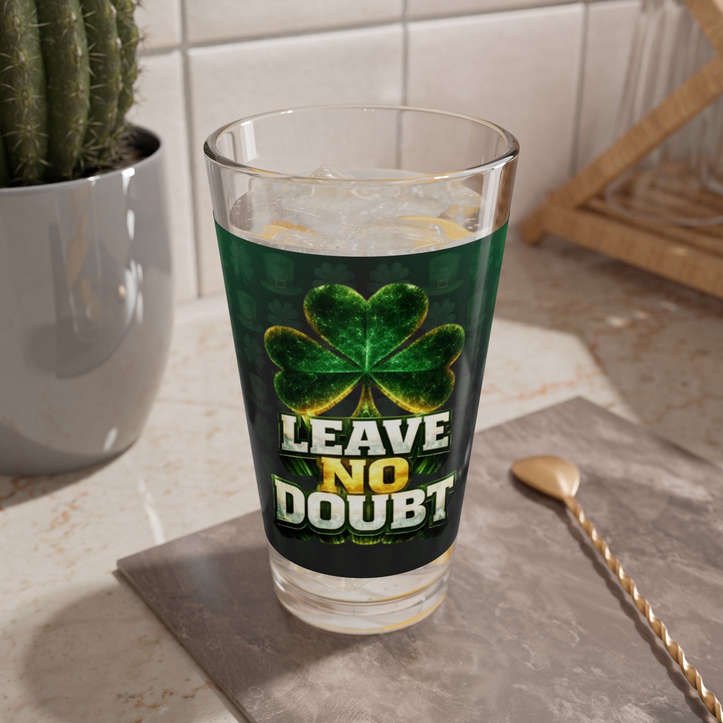 Copy of St. Patrick’s Day Mixing Glass — “Leave No Doubt” Shamrock 16oz