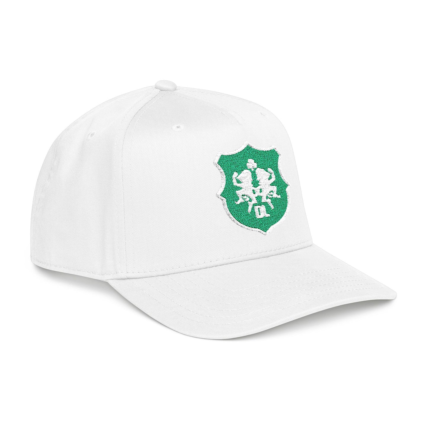 Sparkling Green Shield Baseball Cap — Sequin Crest Mid-Profile Hat