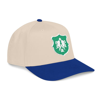 Sparkling Green Shield Baseball Cap — Sequin Crest Mid-Profile Hat