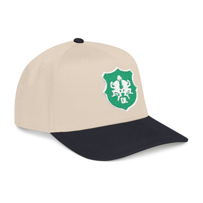 Sparkling Green Shield Baseball Cap — Sequin Crest Mid-Profile Hat